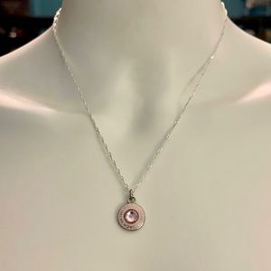 Coach Pink Enamel Crystal Pendant .925 Sterling Silver Necklace